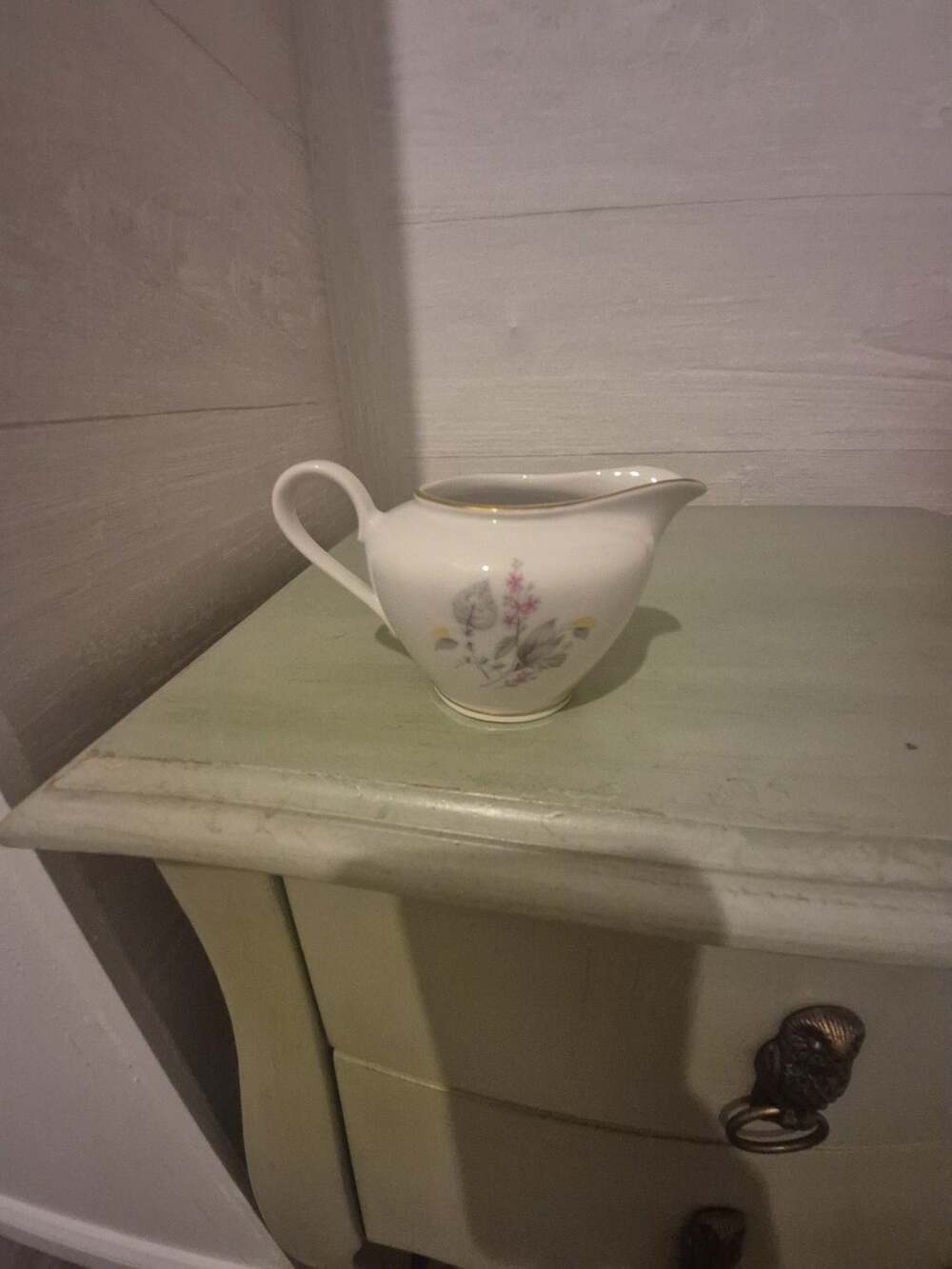 Vintage Bavaria Porcelain Creamer with Floral Pattern and Gold Trim